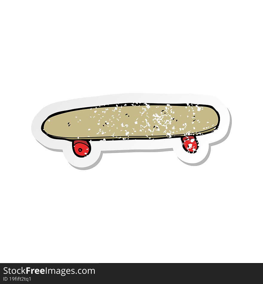 retro distressed sticker of a cartoon skateboard