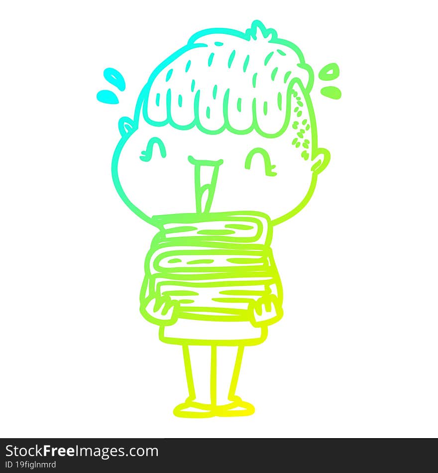 cold gradient line drawing cartoon happy boy surprised