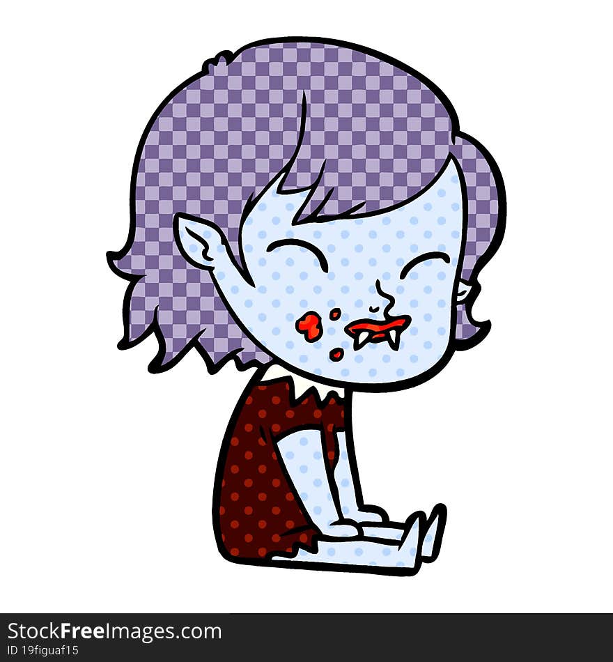 cartoon vampire girl with blood on cheek. cartoon vampire girl with blood on cheek