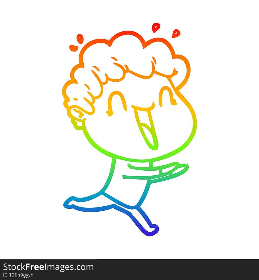 rainbow gradient line drawing of a cartoon happy man