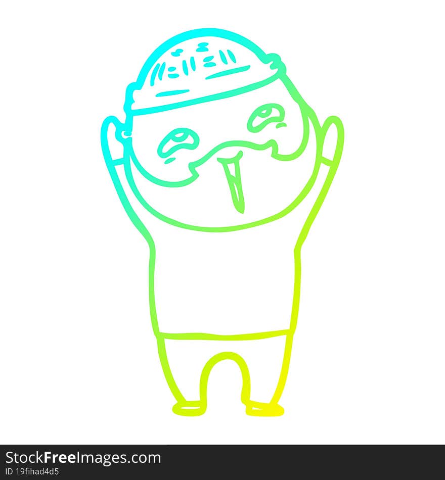 cold gradient line drawing cartoon happy bearded man