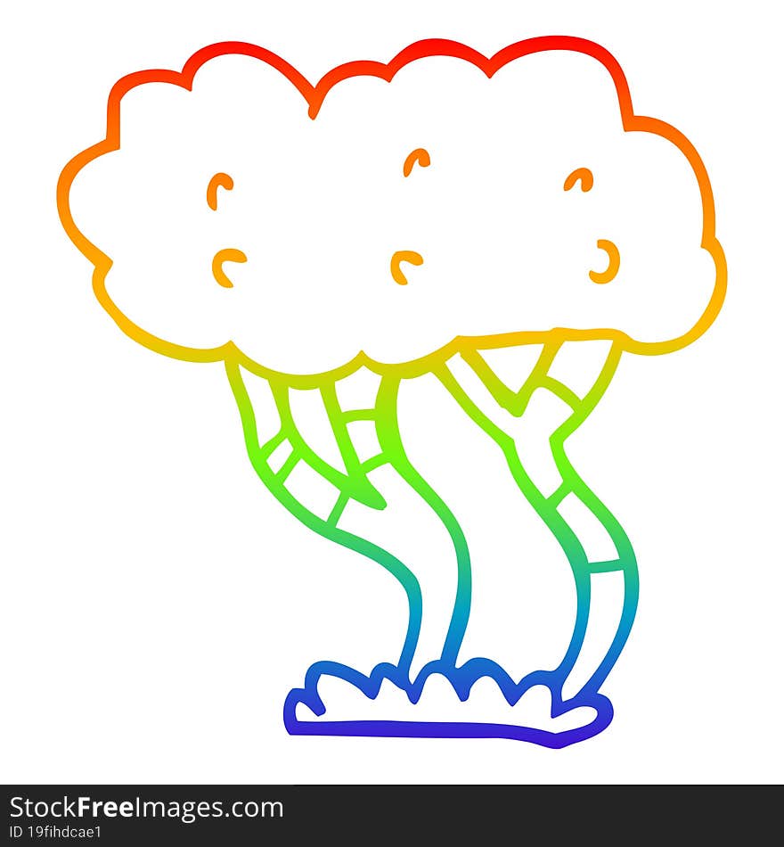 Rainbow Gradient Line Drawing Cartoon Tree