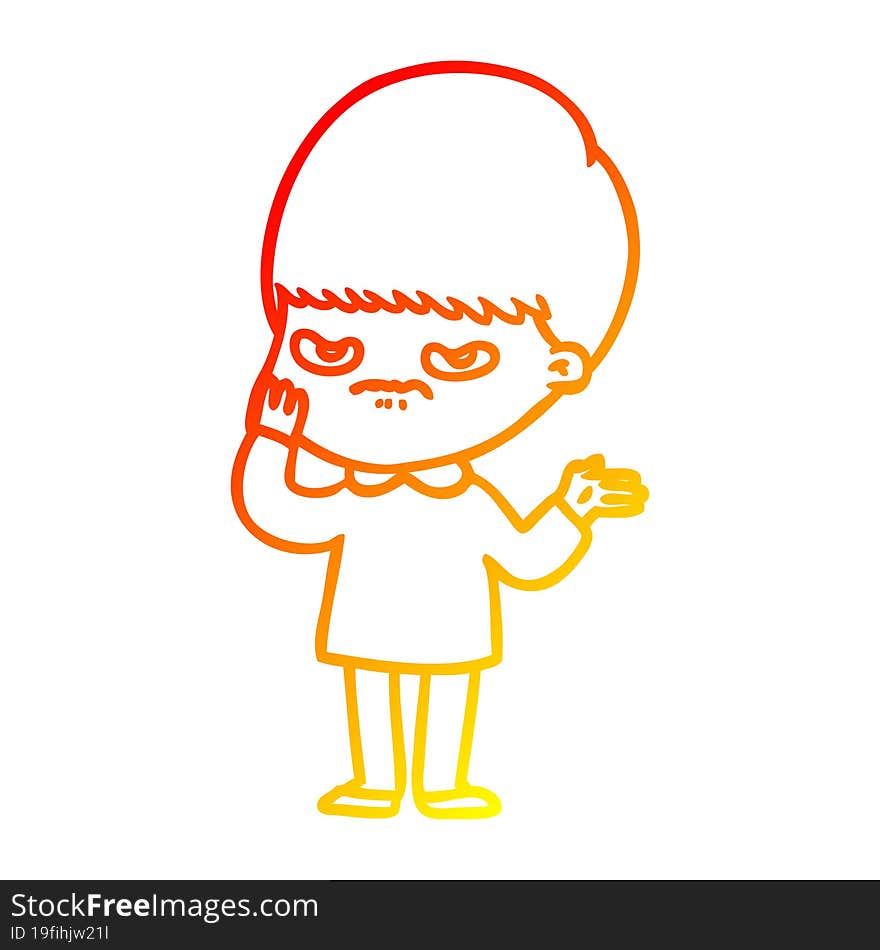 warm gradient line drawing annoyed cartoon boy