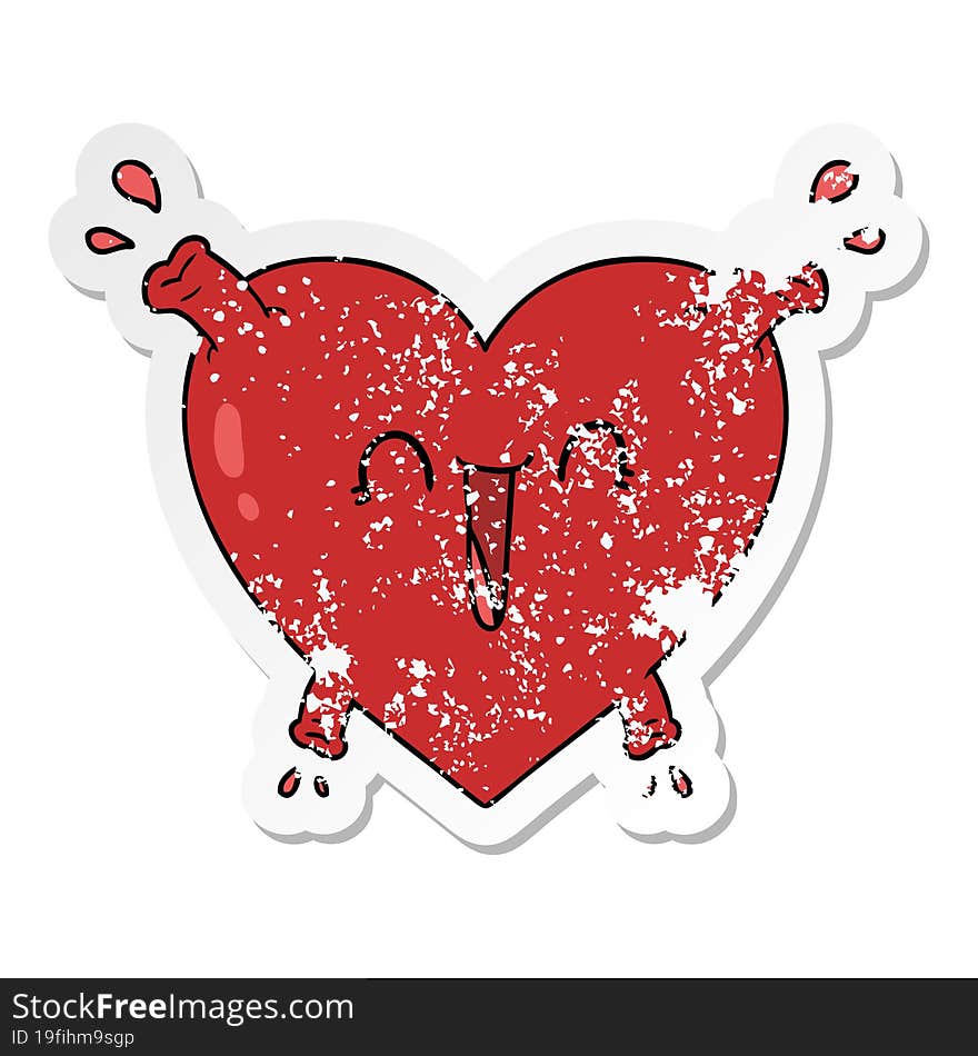 distressed sticker of a cartoon healthy heart