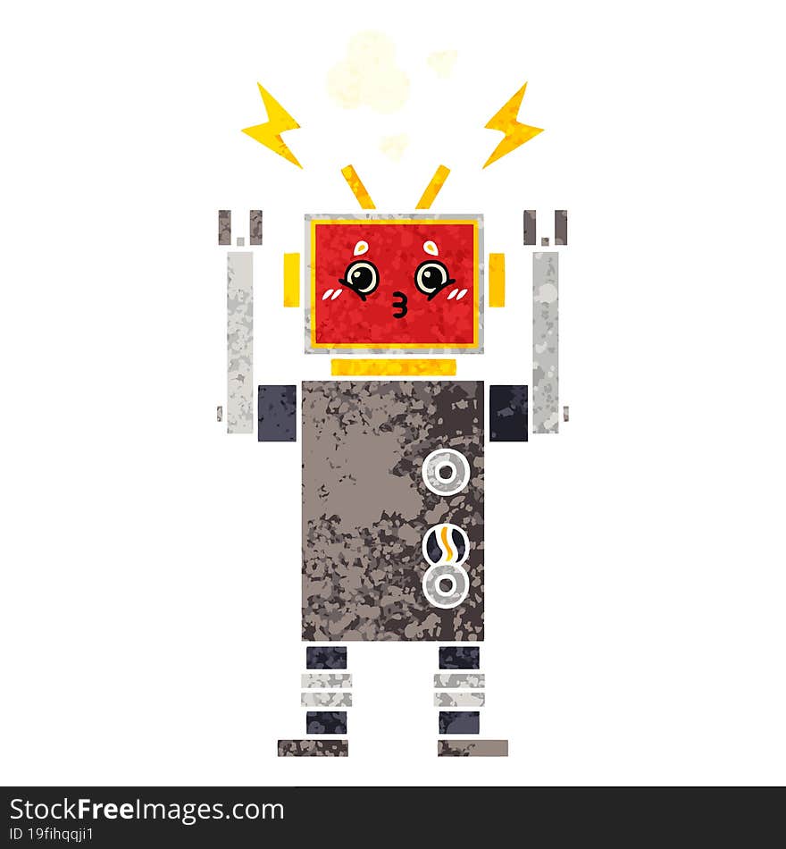 retro illustration style cartoon robot malfunction