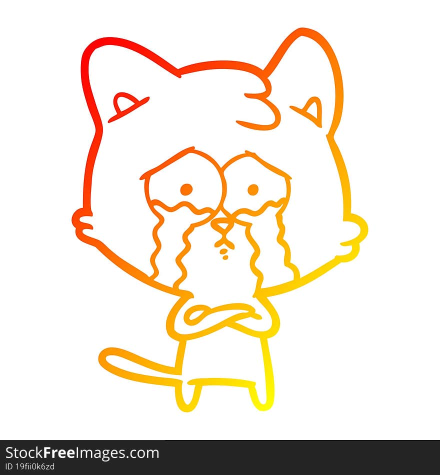 warm gradient line drawing cartoon crying cat