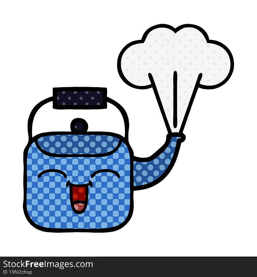 Comic Book Style Cartoon Steaming Kettle