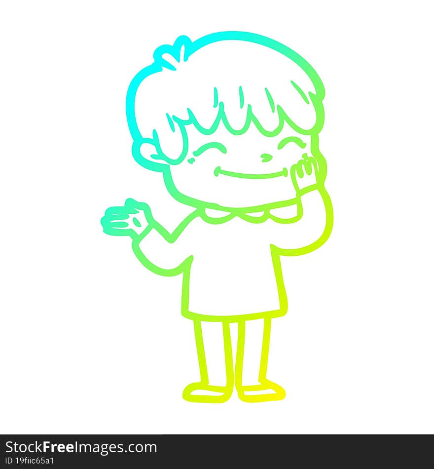 Cold Gradient Line Drawing Cartoon Happy Boy