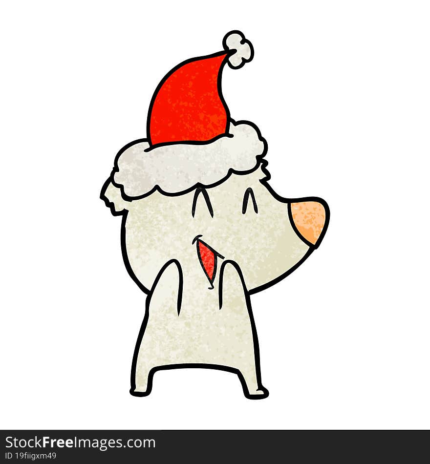 laughing polar bear hand drawn textured cartoon of a wearing santa hat. laughing polar bear hand drawn textured cartoon of a wearing santa hat