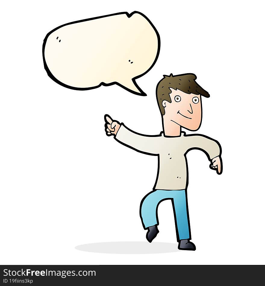 Cartoon Happy Man Pointing With Speech Bubble