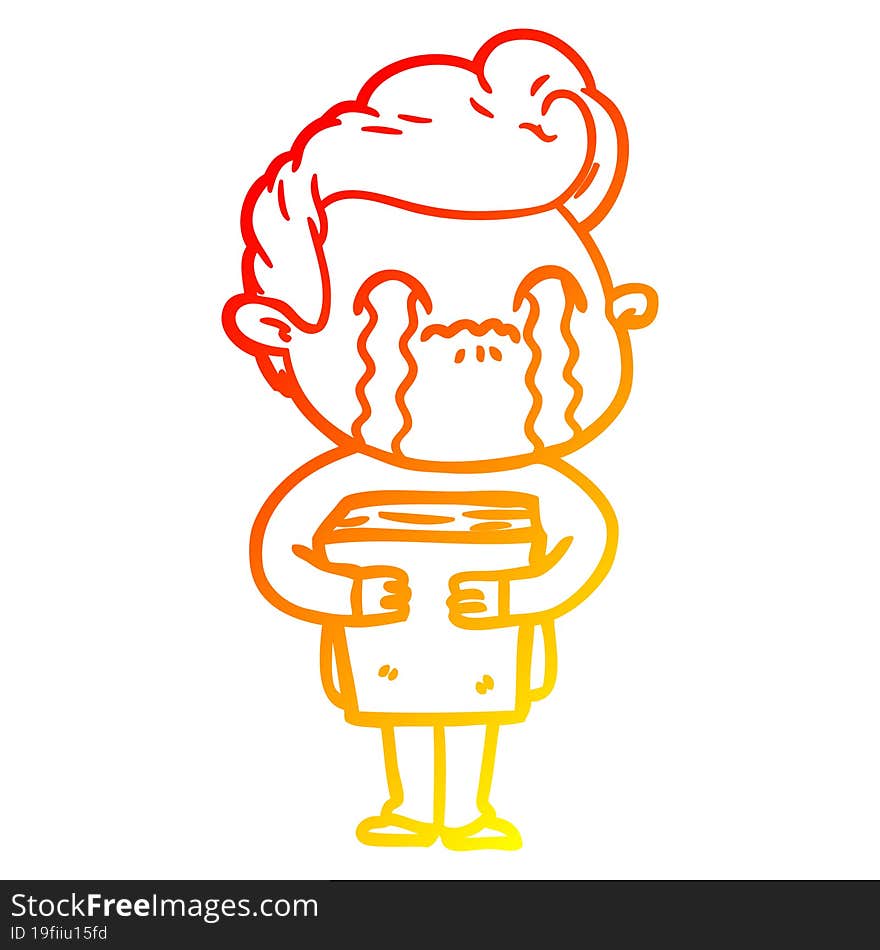 warm gradient line drawing cartoon man crying