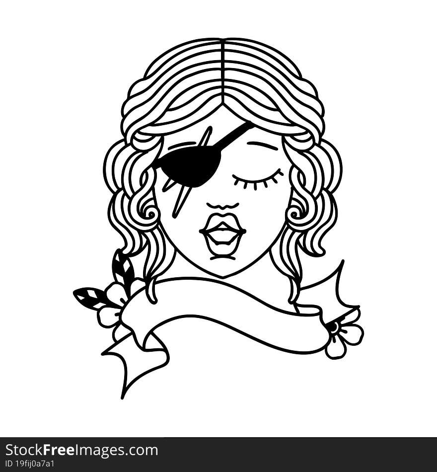 Black and White Tattoo linework Style human rogue character face. Black and White Tattoo linework Style human rogue character face