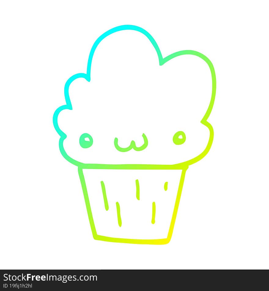 cold gradient line drawing cartoon cupcake with face