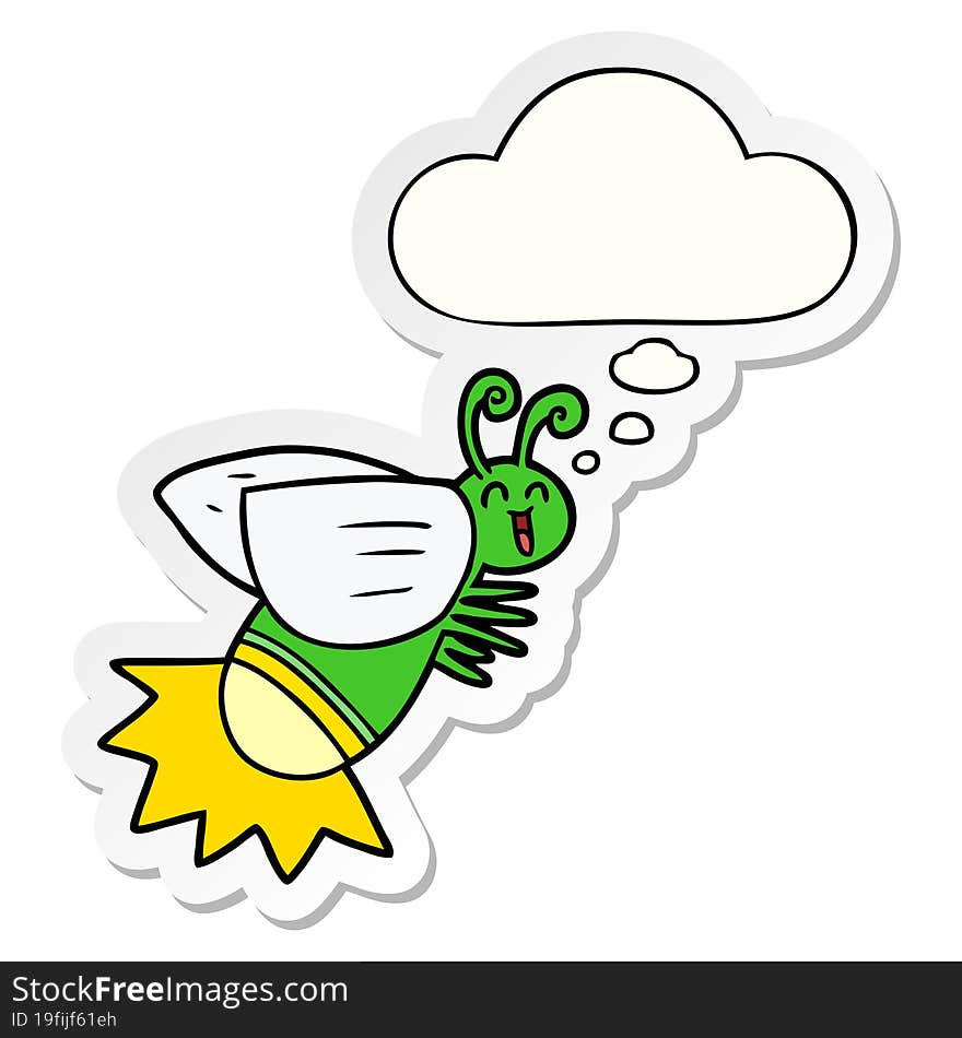 cartoon glow bug and thought bubble as a printed sticker