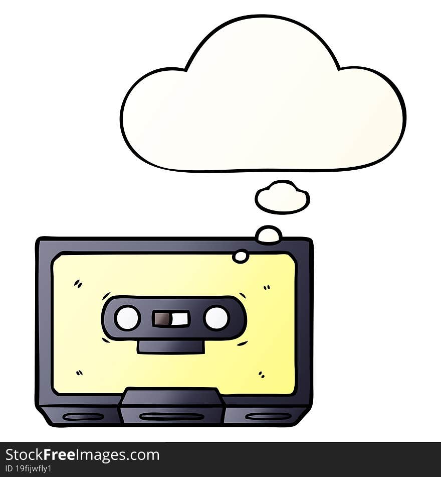 cartoon old cassette tape and thought bubble in smooth gradient style