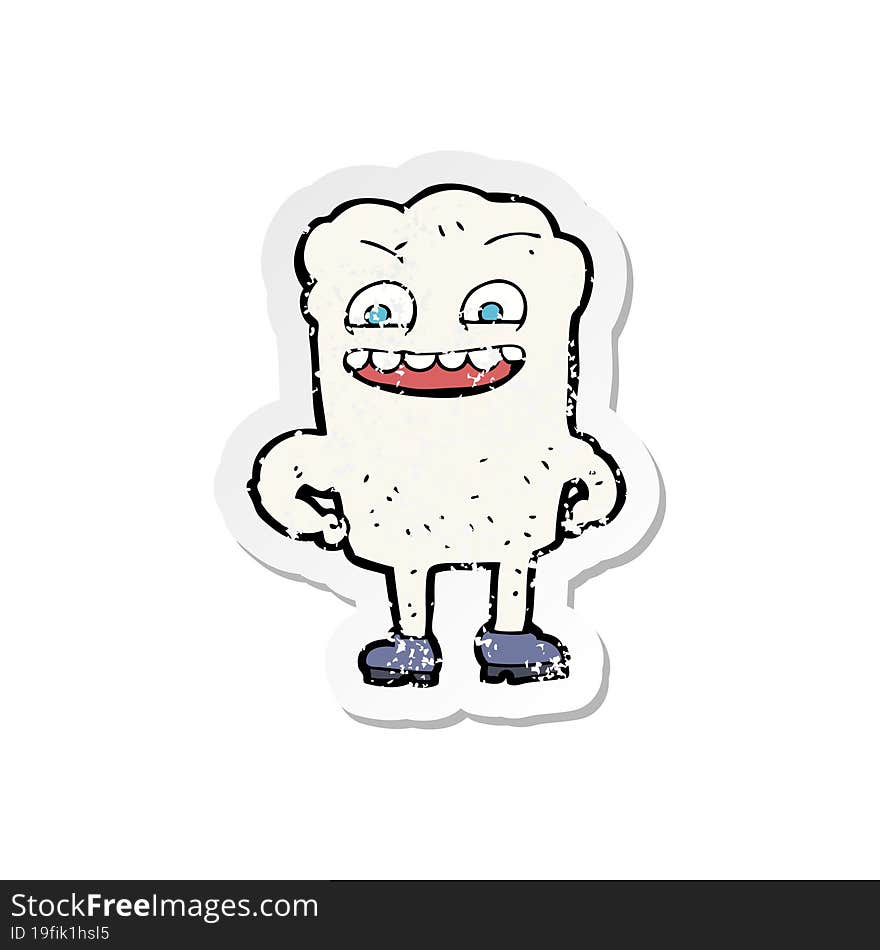 Retro Distressed Sticker Of A Cartoon Happy Tooth