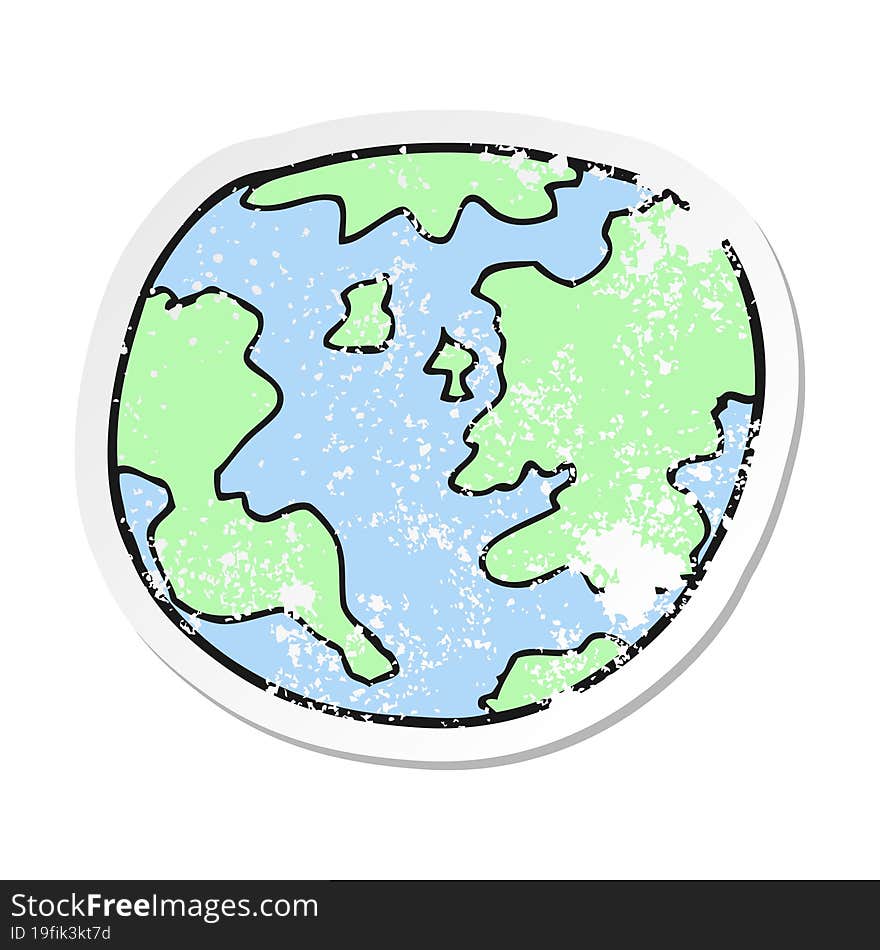 retro distressed sticker of a cartoon planet earth