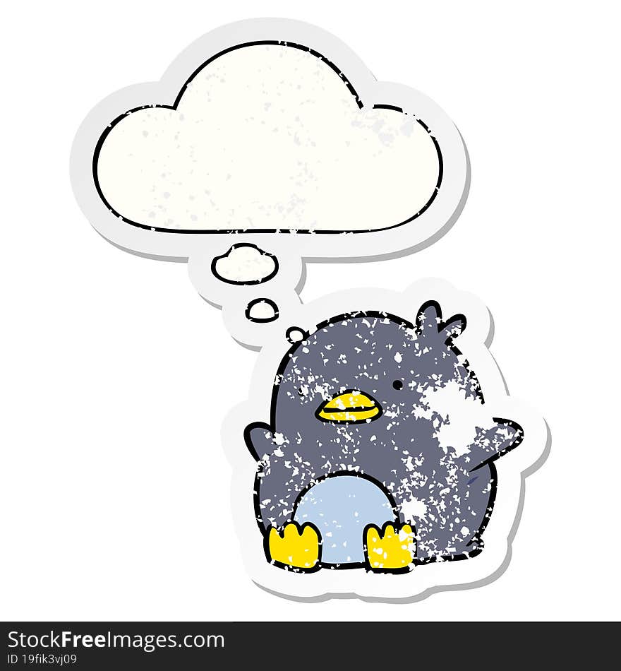 Cute Cartoon Penguin And Thought Bubble As A Distressed Worn Sticker