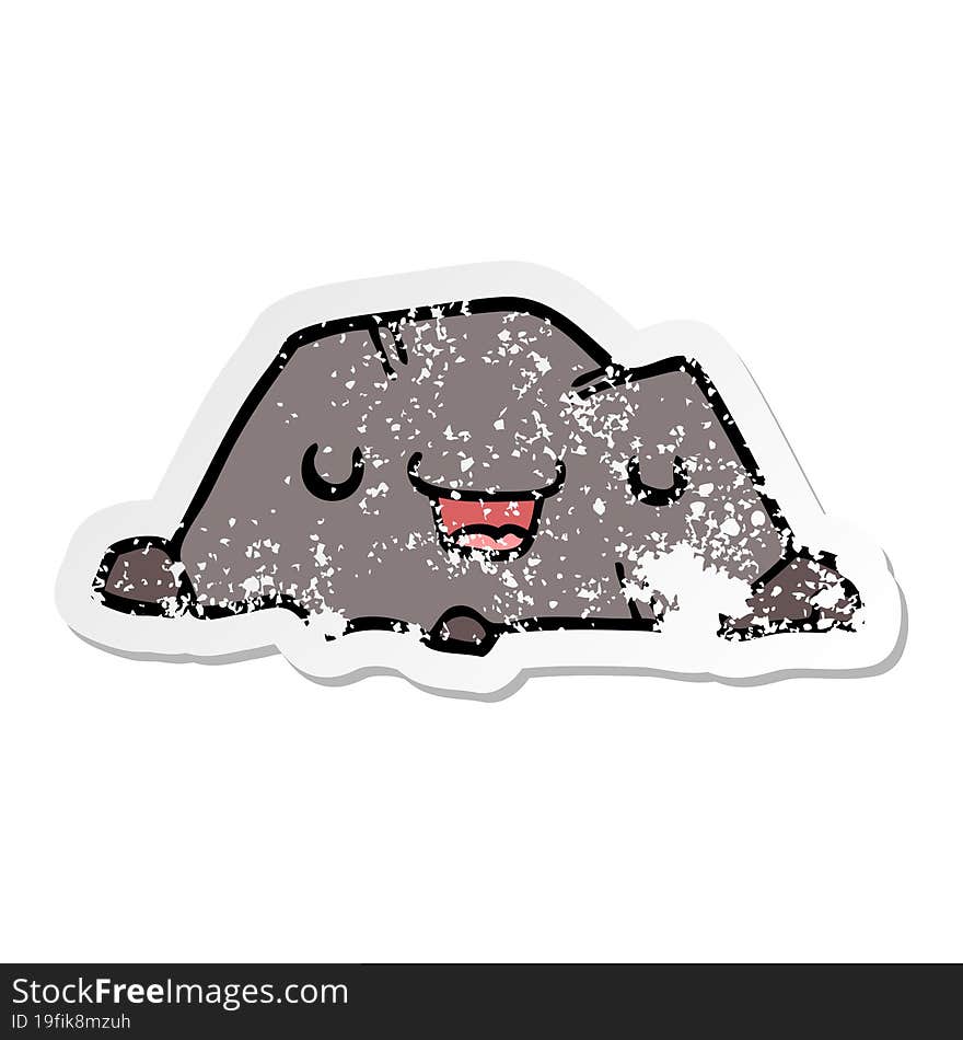 distressed sticker of a cartoon rock