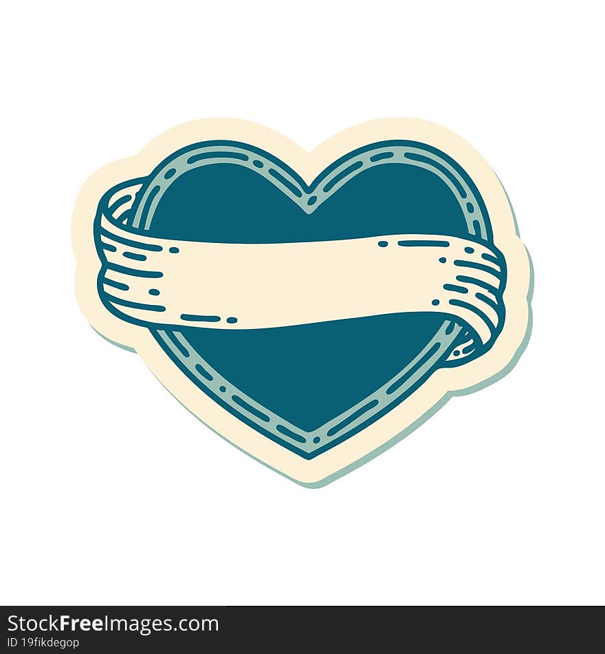 sticker of tattoo in traditional style of a heart and banner. sticker of tattoo in traditional style of a heart and banner