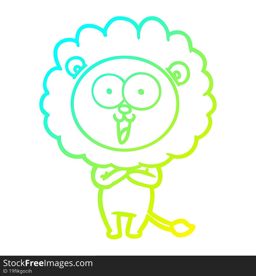 cold gradient line drawing of a happy cartoon lion