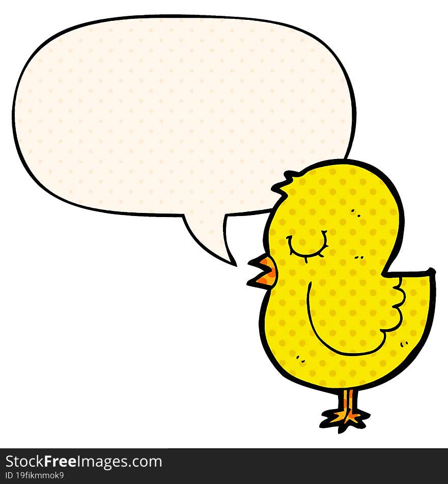 cartoon bird and speech bubble in comic book style