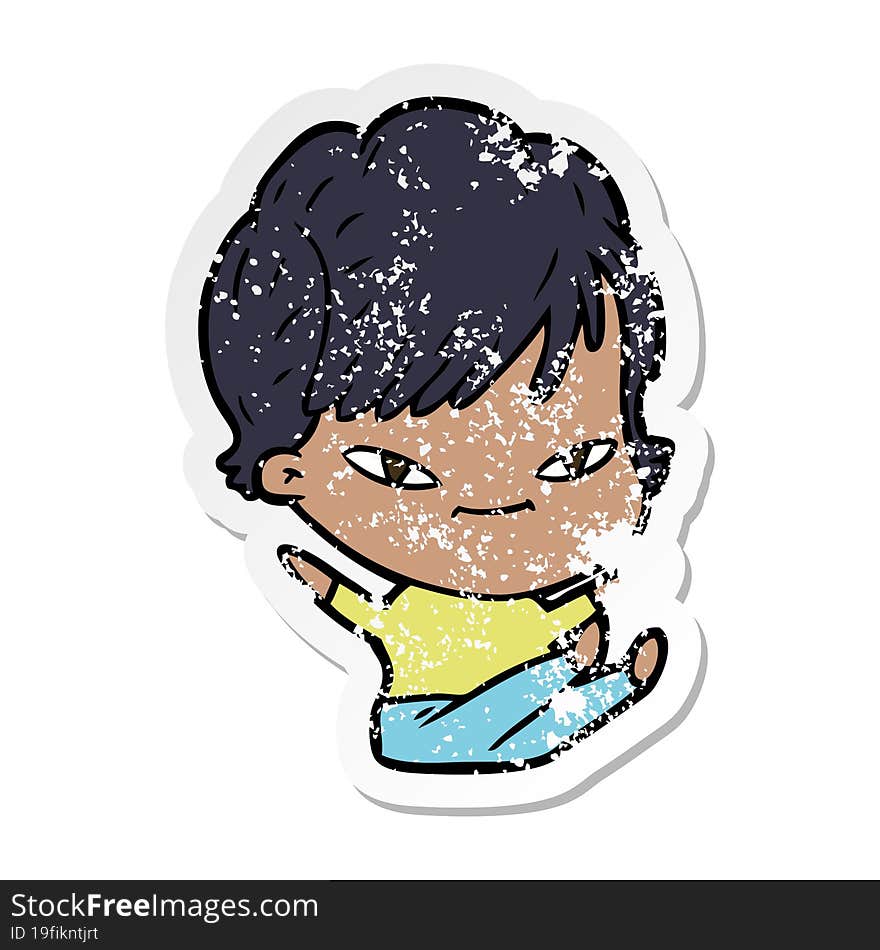 distressed sticker of a cartoon happy woman