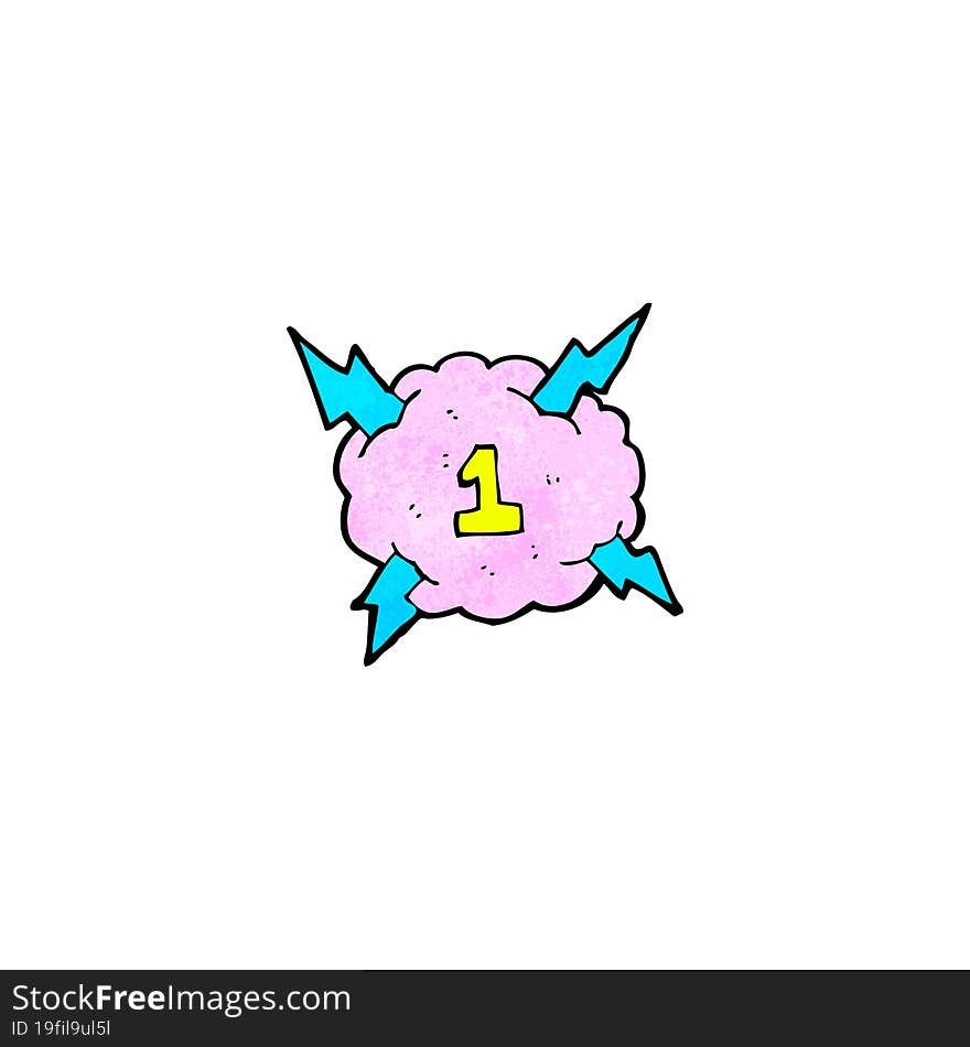 cartoon lightning storm cloud symbol with number