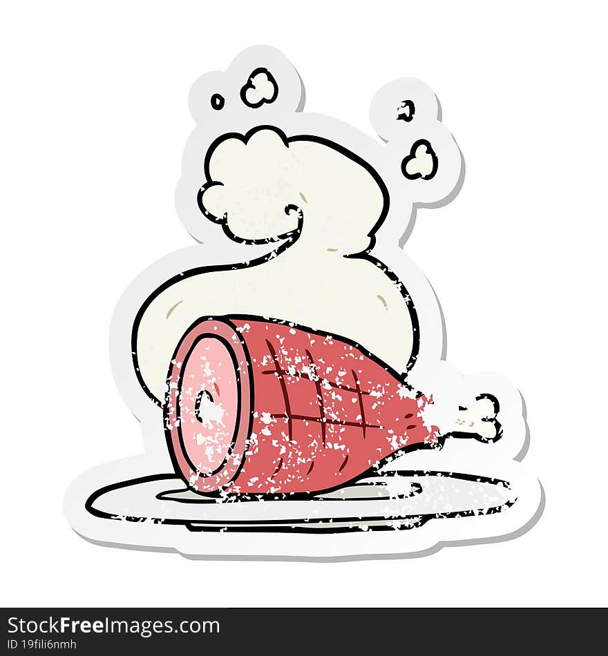 distressed sticker of a cartoon cooked meat