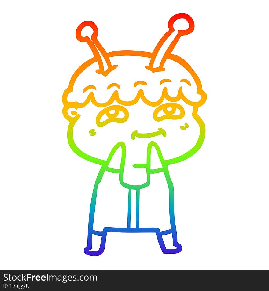 rainbow gradient line drawing friendly cartoon spaceman