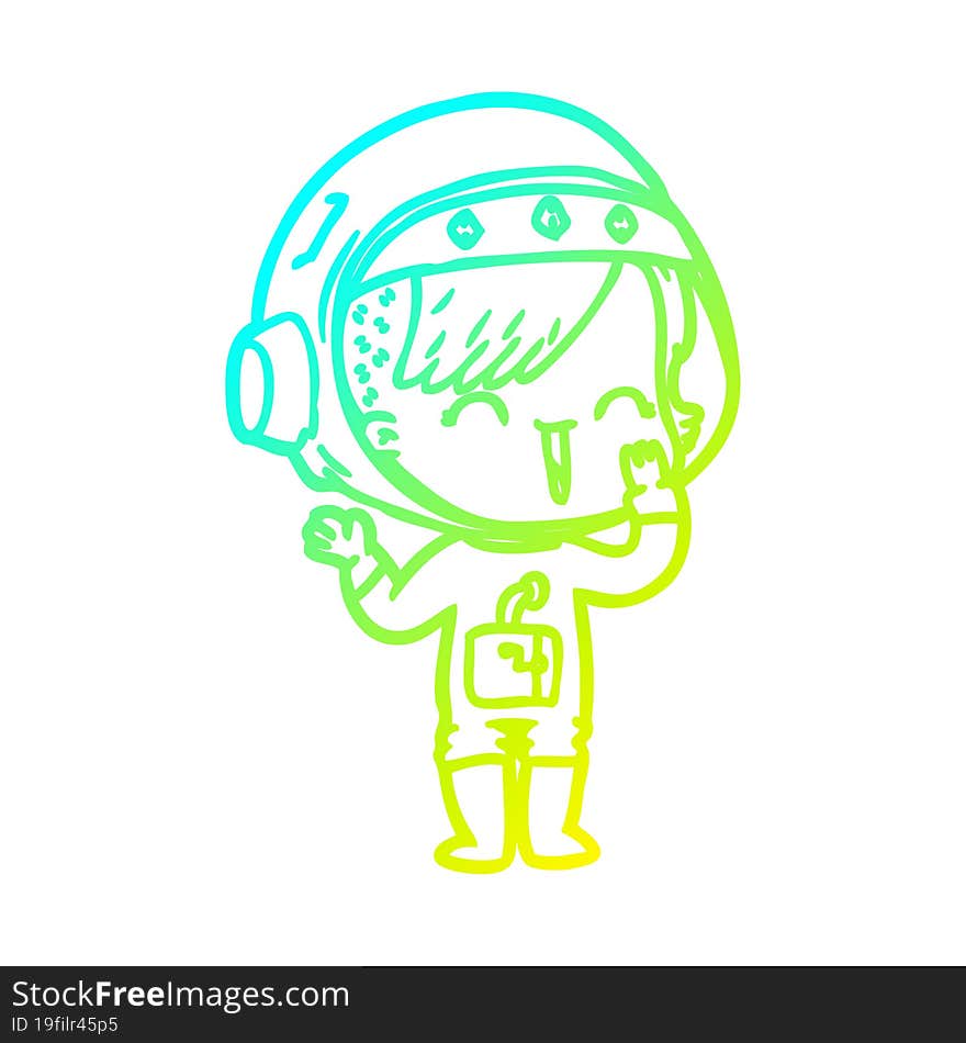 cold gradient line drawing of a cartoon laughing astronaut girl