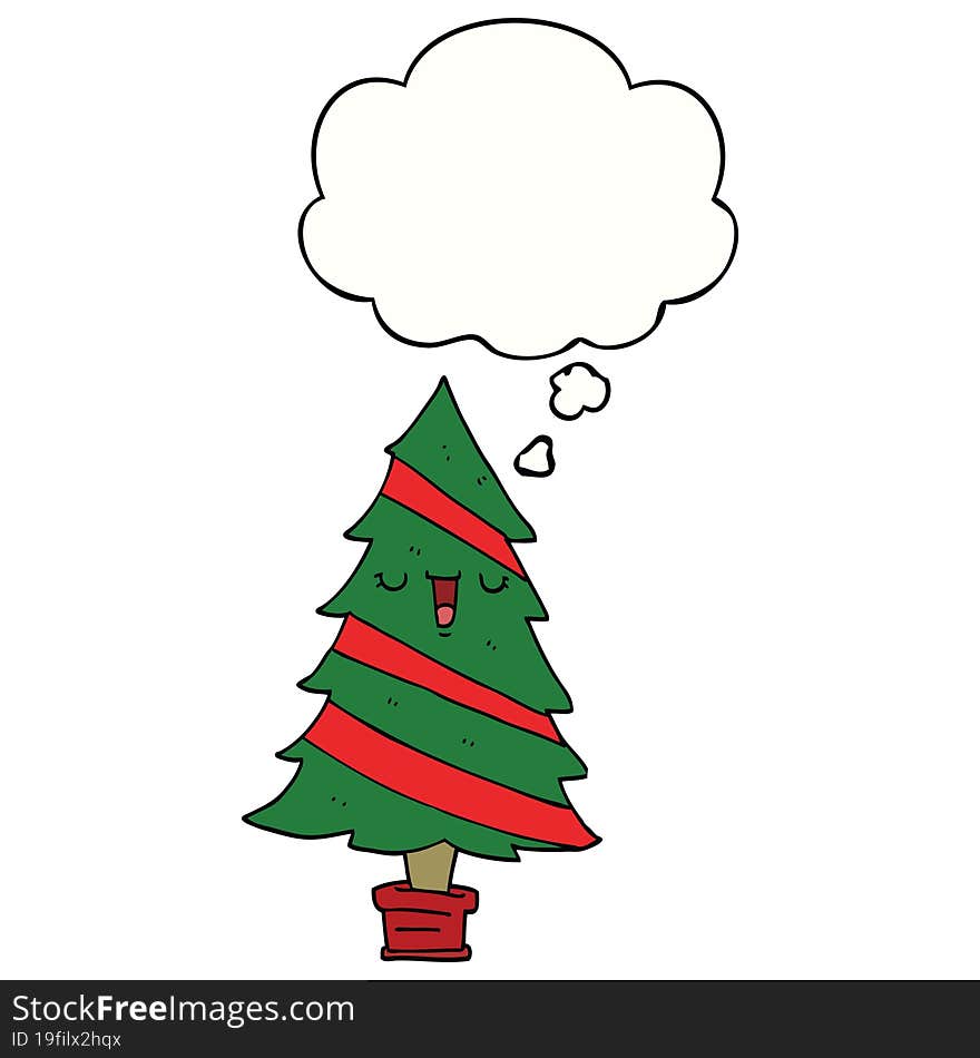 cartoon christmas tree and thought bubble