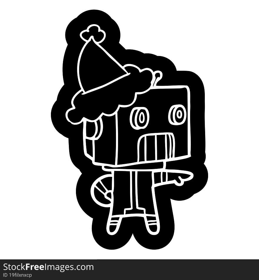 Cartoon Icon Of A Robot Wearing Santa Hat