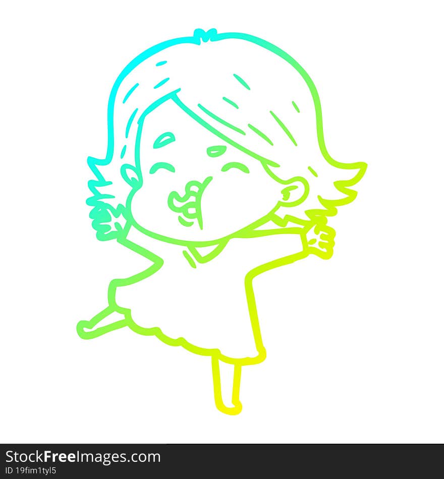 cold gradient line drawing of a cartoon girl pulling face