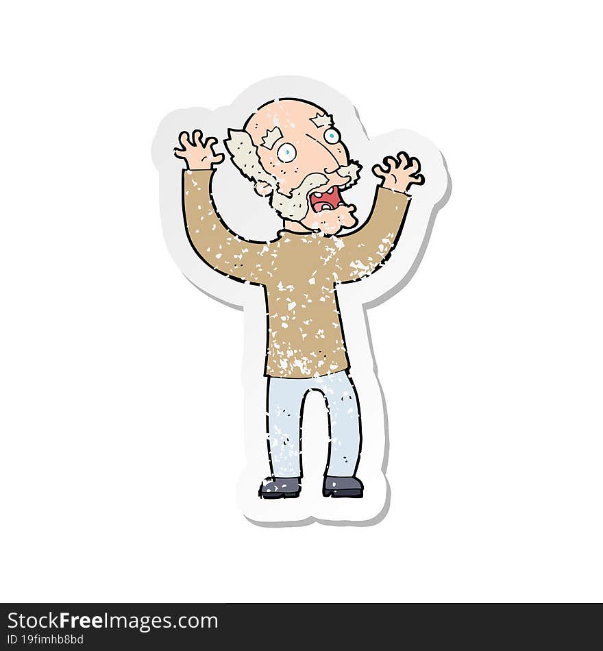 Retro Distressed Sticker Of A Cartoon Terrified Old Man