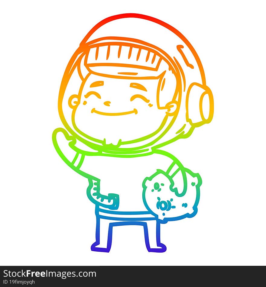 rainbow gradient line drawing of a happy cartoon astronaut