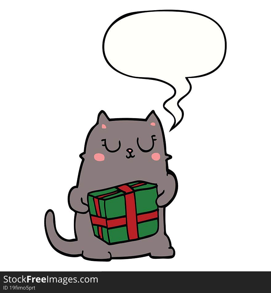 cartoon christmas cat and speech bubble