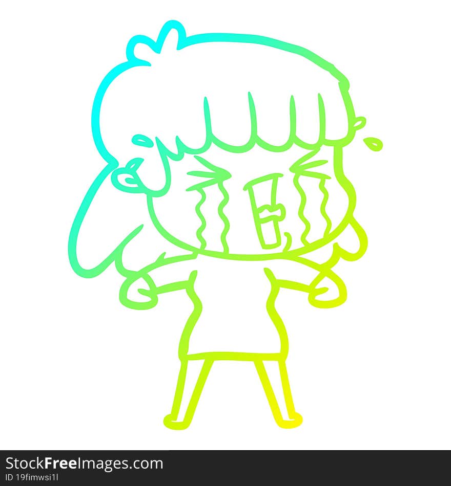 Cold Gradient Line Drawing Cartoon Woman In Tears