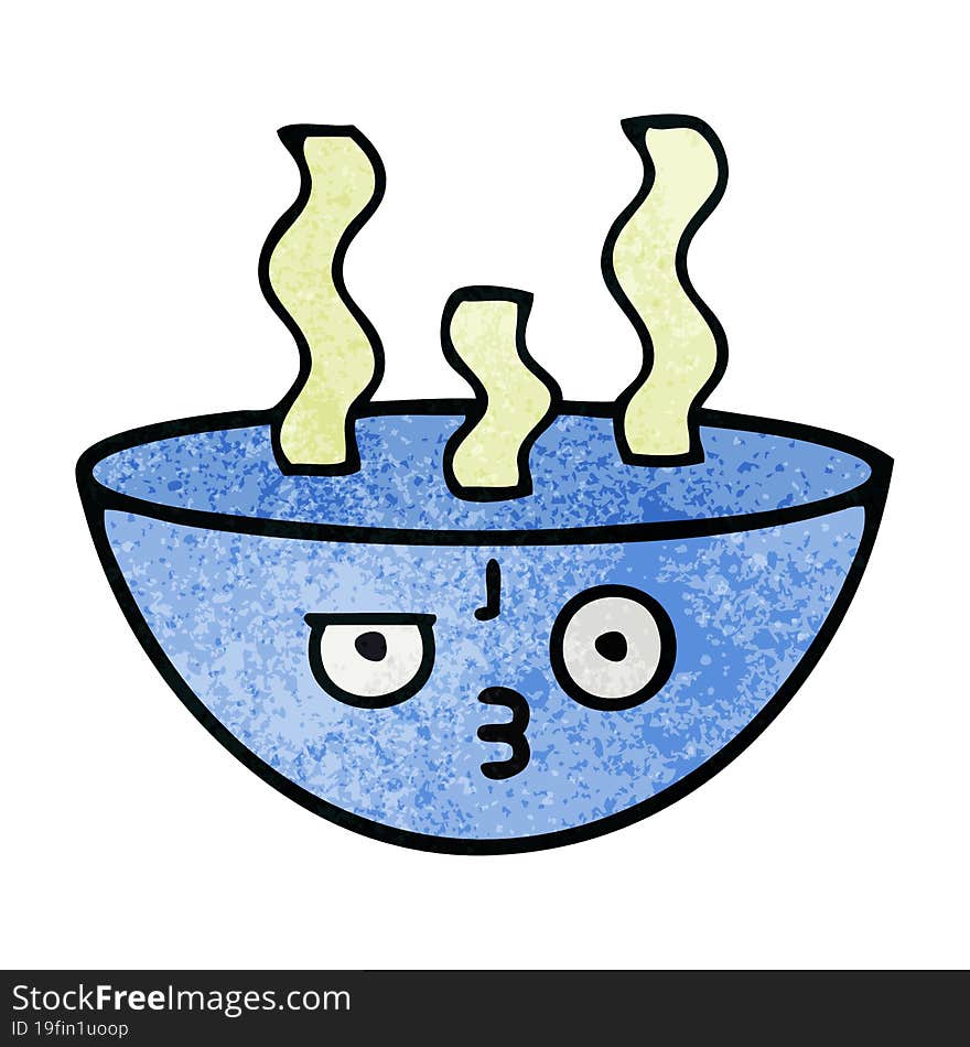 retro grunge texture cartoon bowl of hot soup