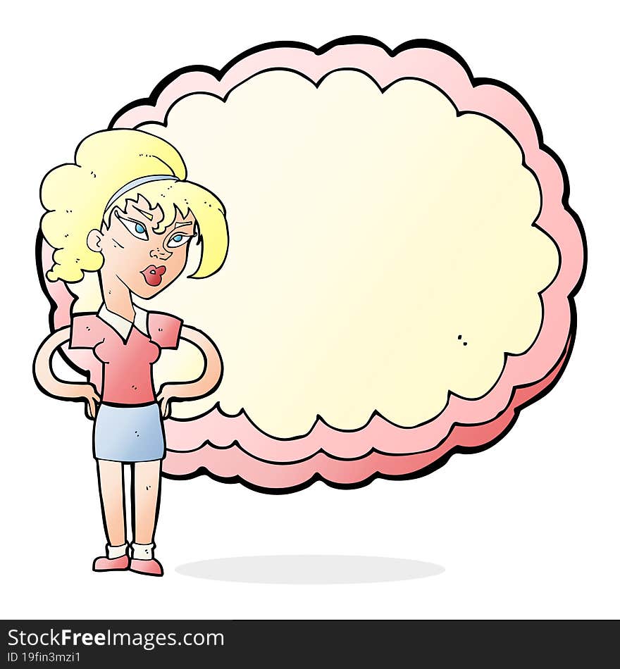 cartoon woman in front of cloud