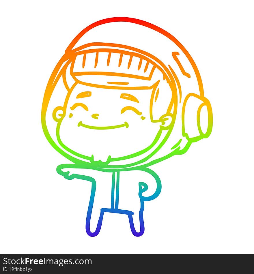 rainbow gradient line drawing of a happy cartoon astronaut