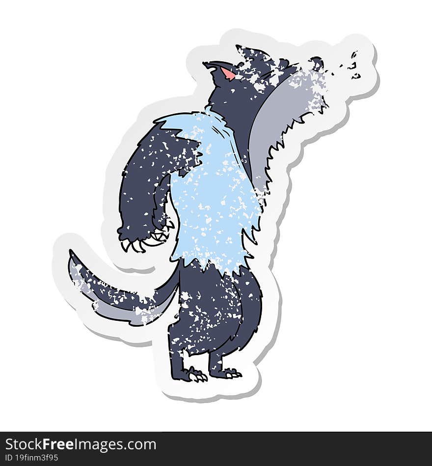 distressed sticker of a cartoon howling werewolf