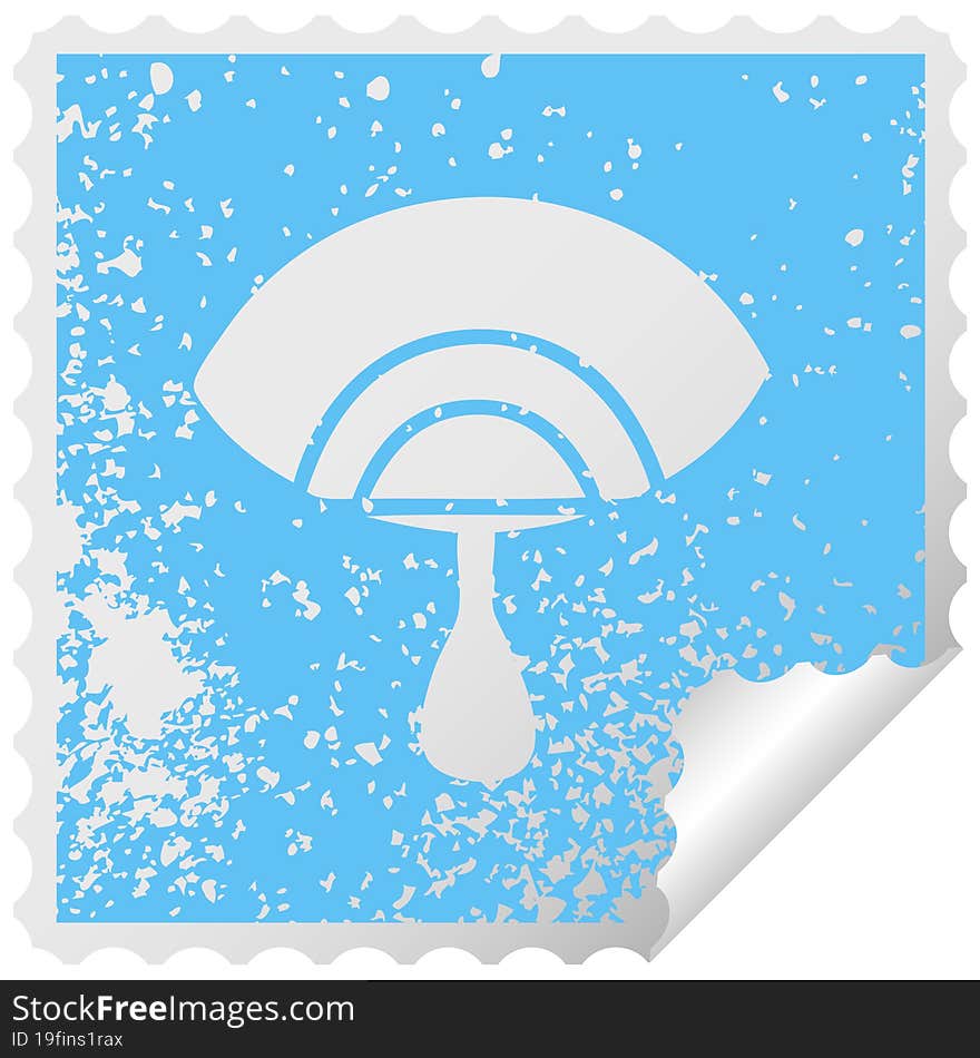 distressed square peeling sticker symbol of a crying eye