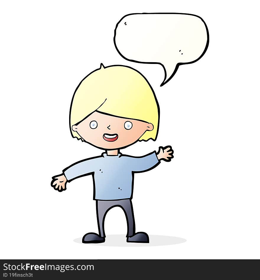 cartoon waving boy with speech bubble