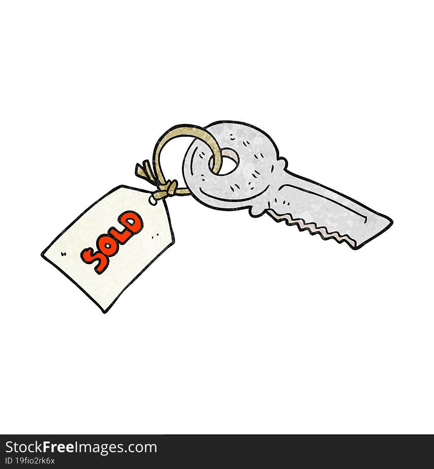 freehand textured cartoon key with sold tag