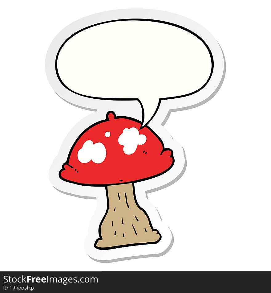 cartoon mushroom with speech bubble sticker. cartoon mushroom with speech bubble sticker