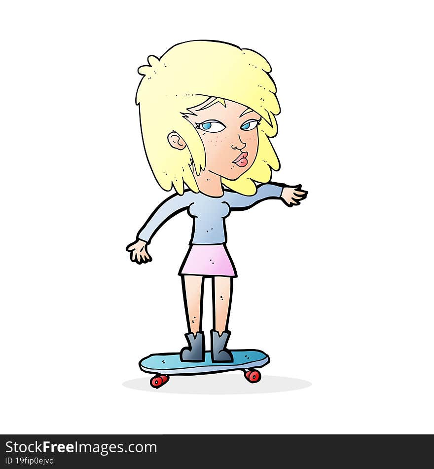 cartoon woman on skateboard