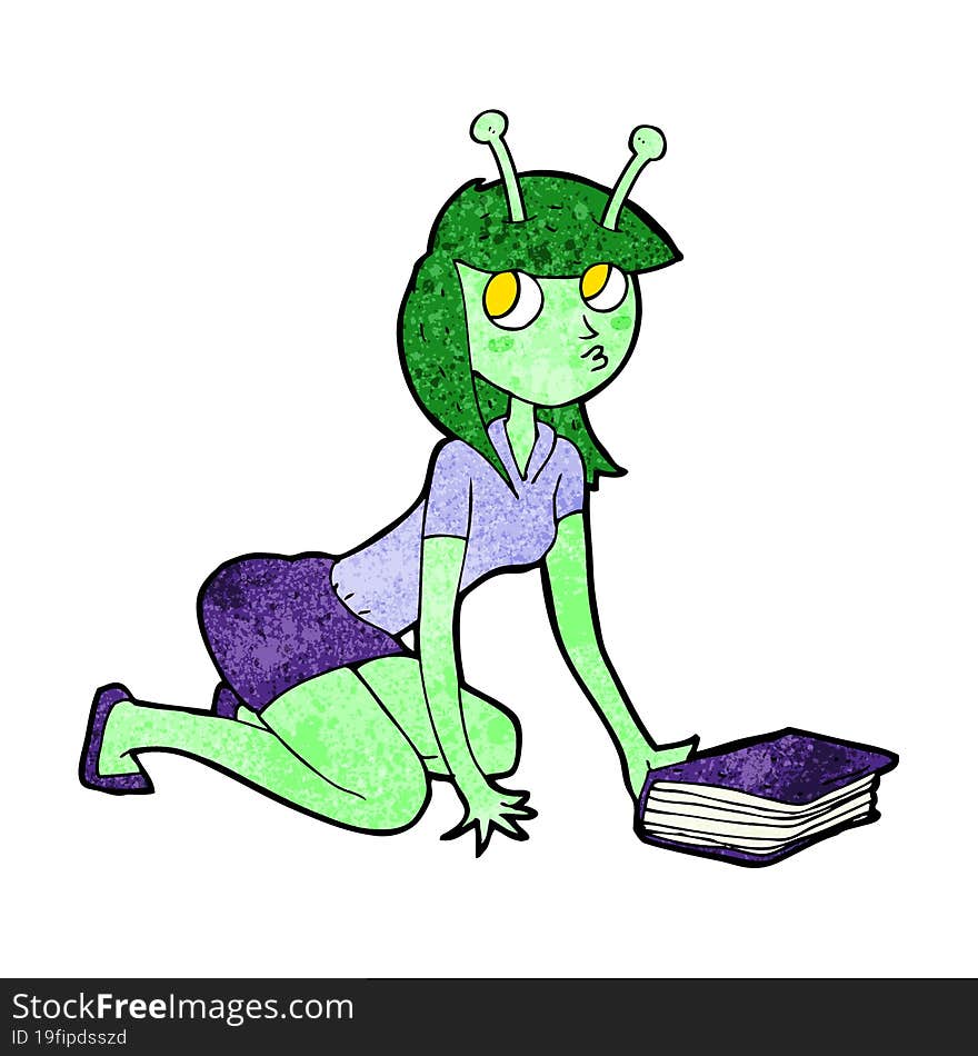 Cartoon Alien Girl And Book