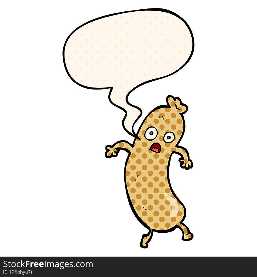 Cartoon Sausage And Speech Bubble In Comic Book Style