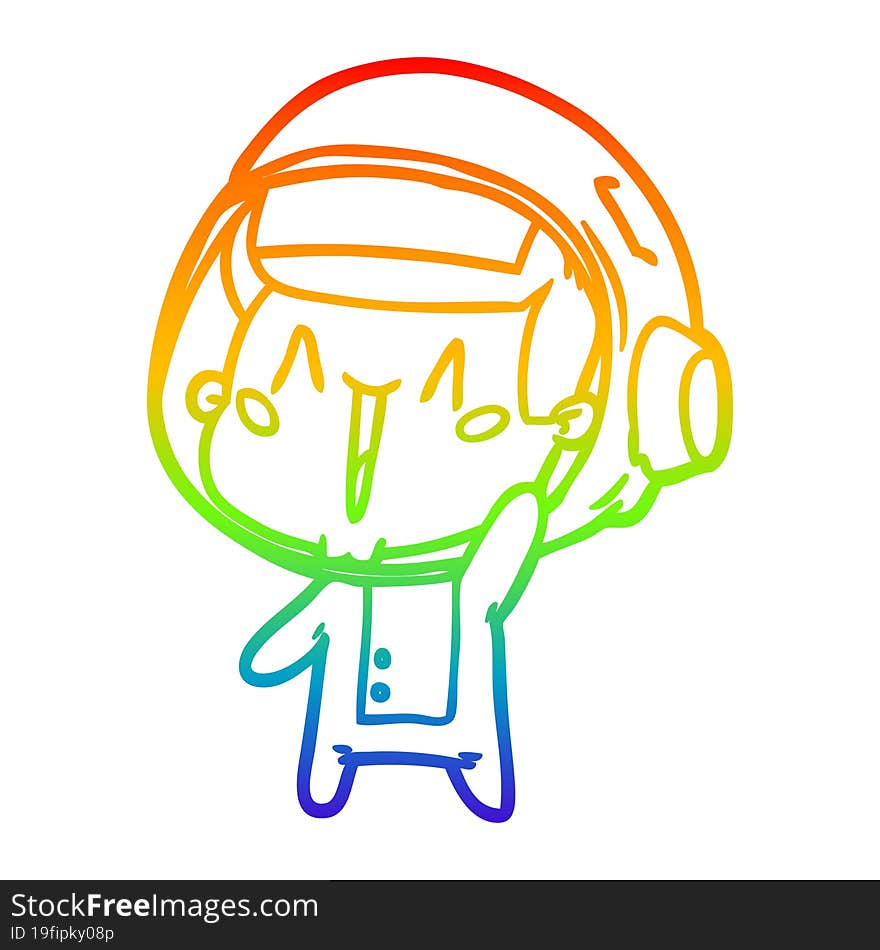 rainbow gradient line drawing happy cartoon astronaut waving